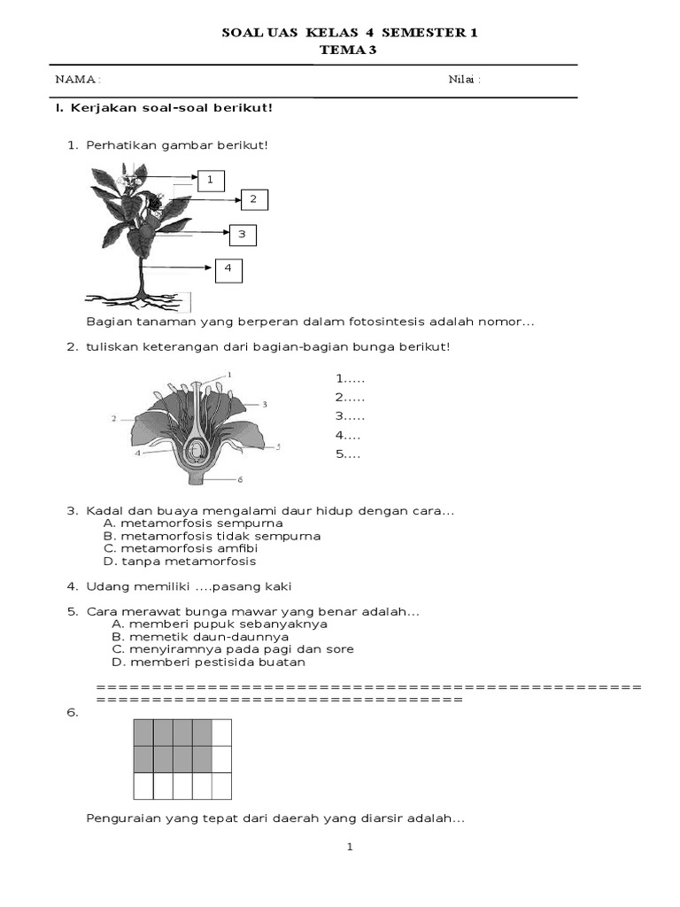 SOAL UAS KELAS 4 SMTR 1 TEMA 3.doc