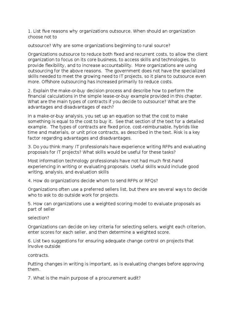 Chapter 12 Written Discussion Questions PDF Outsourcing Procurement