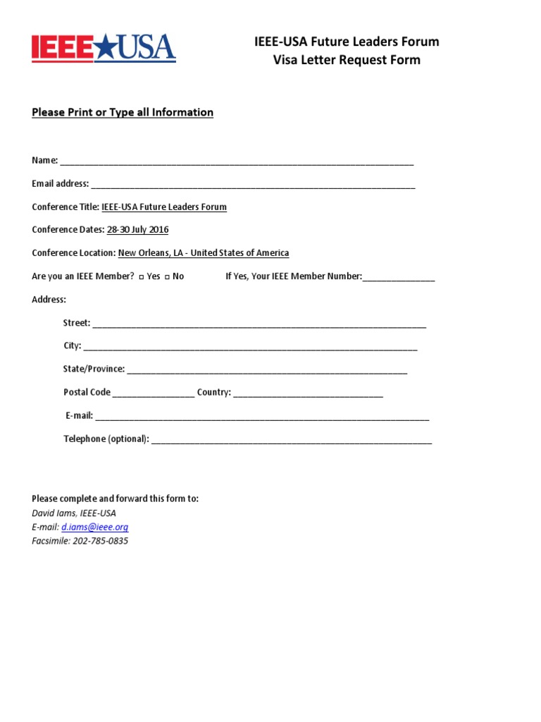 IEEE-USA Visa Request Form 2016 | PDF | Business | Computers
