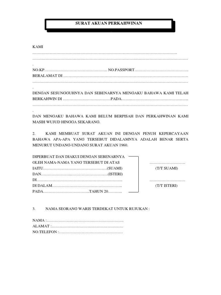 Borang Akuan Kawin Imigresen