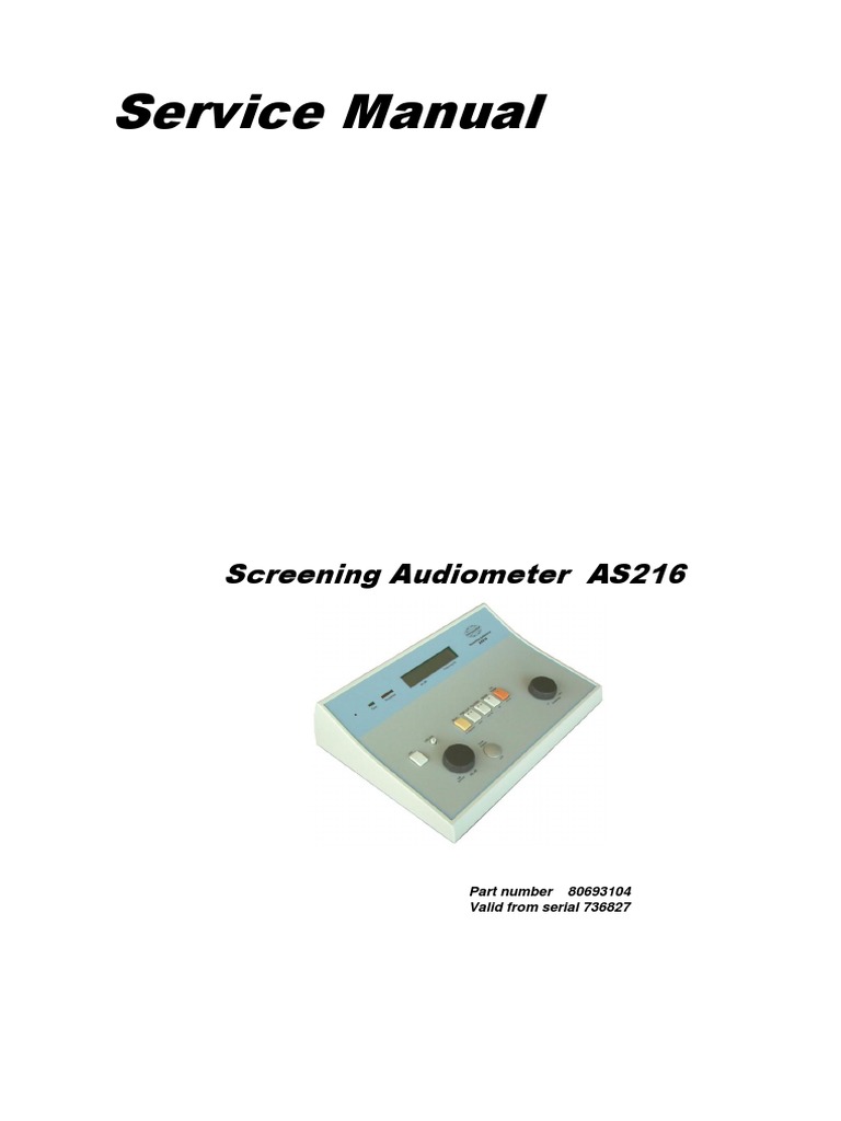 Interacoustics As216 Screening Audiometer Calibration Electrical