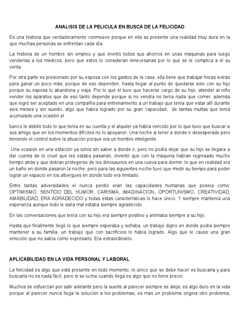 Analisis de La Pelicula en Busca de La Felicidad | PDF | Felicidad ...
