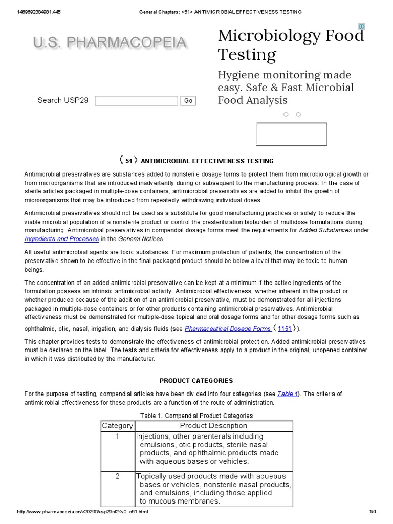 General chapters 51 antimicrobial effectiveness testing growth