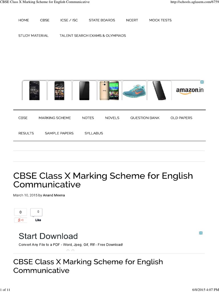 CBSE Class 10 English Marking Scheme | PDF | Computers
