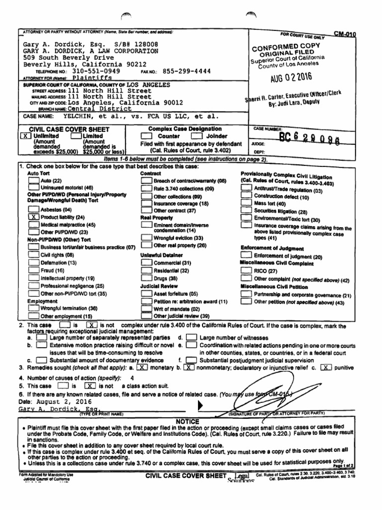 Anton Yelchin Wrongful Death Complaint OCR | PDF | Chrysler | Tort