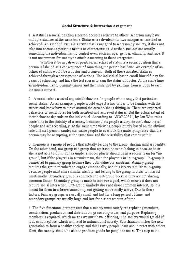Social Structure & Interaction Assignment | PDF | Action (Philosophy ...