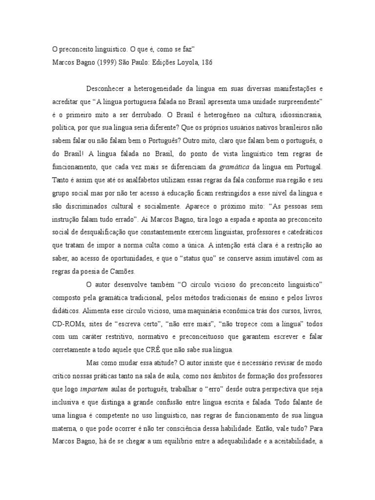 Redacao Sobre Preconceito Linguistico Na Sociedade Brasileira