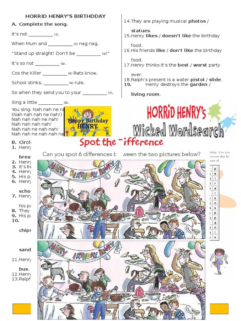 Horrid Henry Printable Worksheets