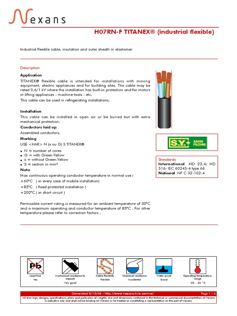 Catalog Titanex H07RNF PDF Cable Electrical Conductor
