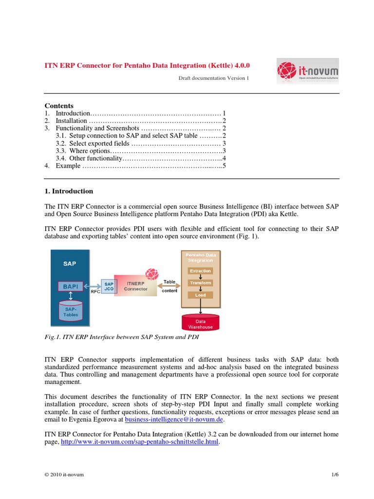 ITN ERP Connector For Pentaho Data Integration v4 | PDF | Enterprise  Resource Planning | Business Intelligence