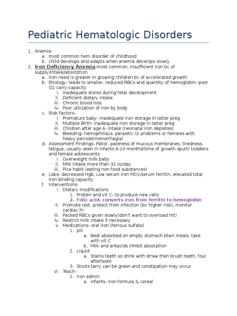 Pediatric Hematologic Oncologic Disorders | PDF | Anemia | Bleeding