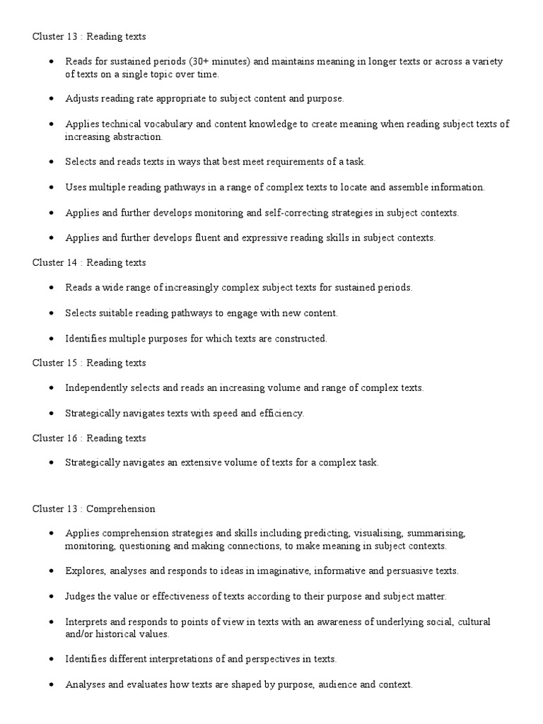 Literacy Continuum 13-16 | Reading Comprehension | Vocabulary