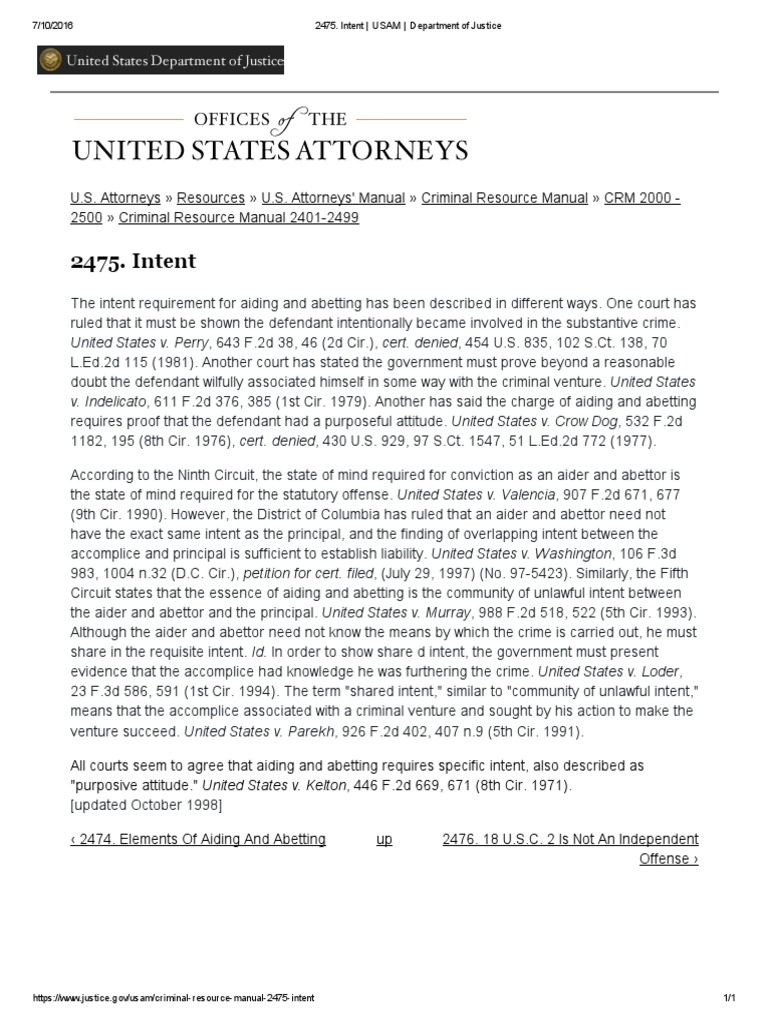 Aiding and Abetting Intent Explained | PDF