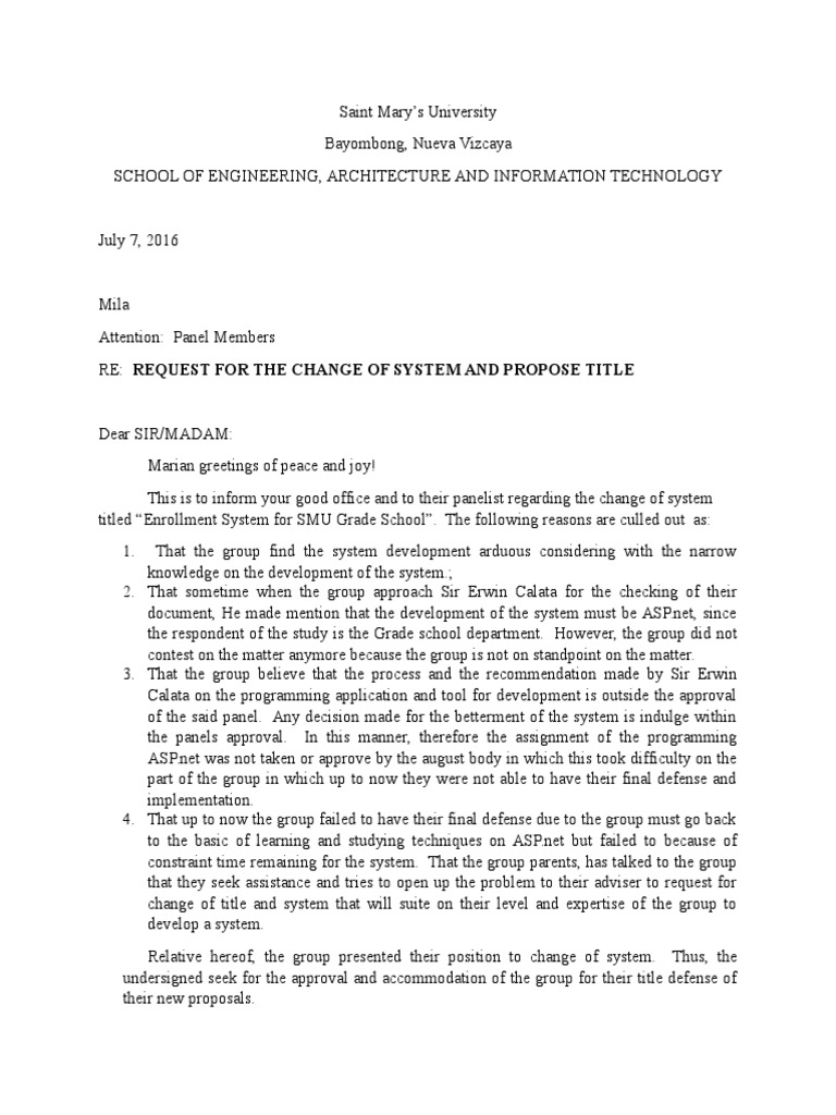 Letter of Request For Title Defense PDF