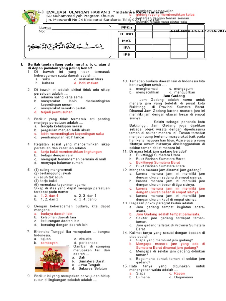 Soal Tema 1 Subtema 1 Kelas 4