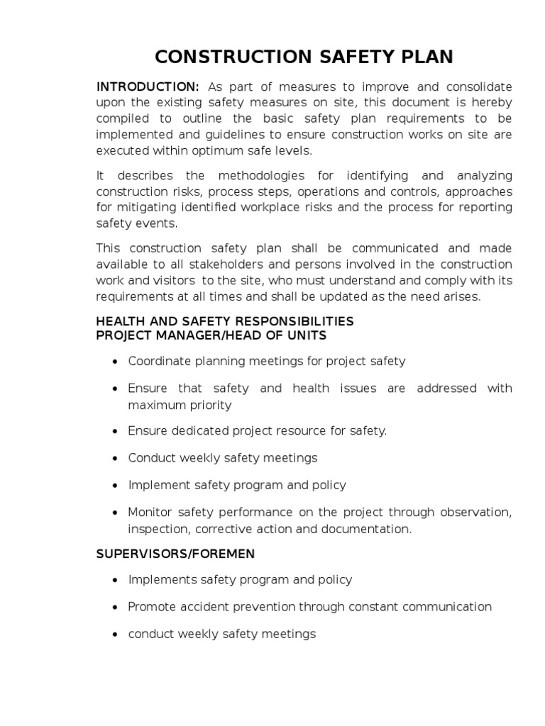 Construction Site Safety Plan | PDF | Occupational Safety And Health ...