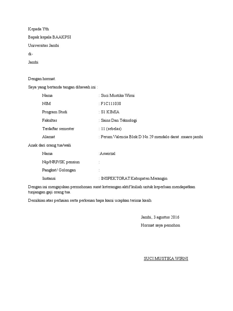 Contoh Surat Izin Kuliah Dari Orang Tua - Kumpulan Surat Penting