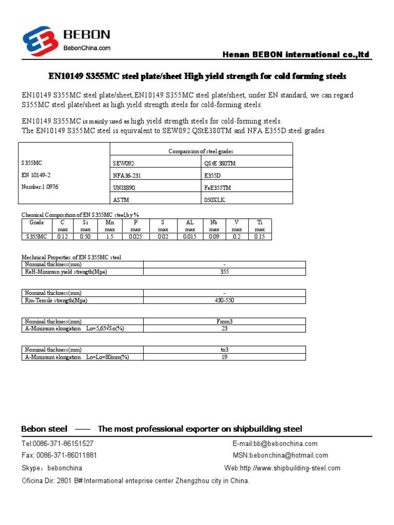 s355mc | Metals | Chemistry | Free 30-day Trial | Scribd