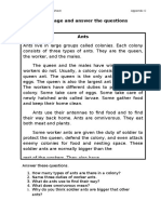 Read The Passage and Answer The Questions Below. Ants: Reading Passage & Task Sheet Appendix C