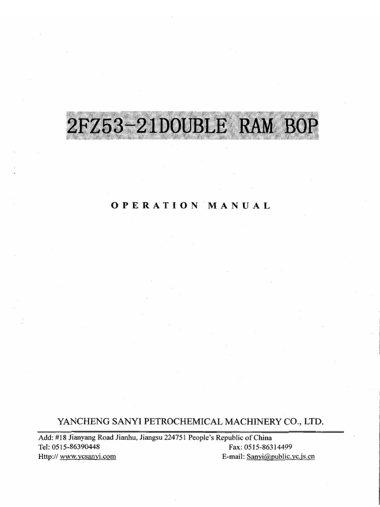 Sanyi Double Ram Bop Manual | PDF