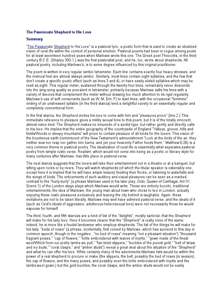 The passionate shepherd to his love stanza analysis image