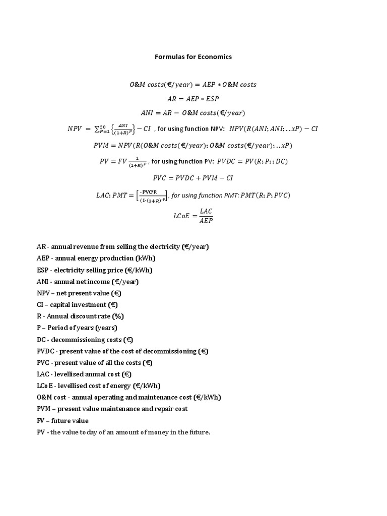 Formulas For Economics PDF | PDF