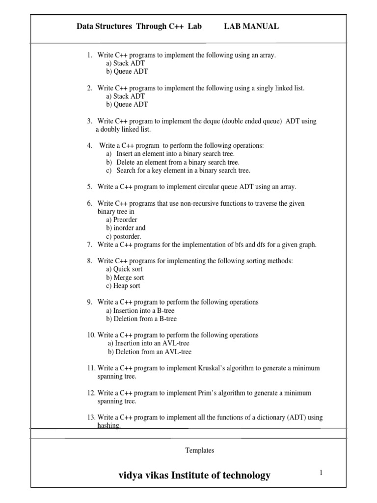 Data Structure Throuh CPP Lab Manual | PDF | Algorithms And Data ...