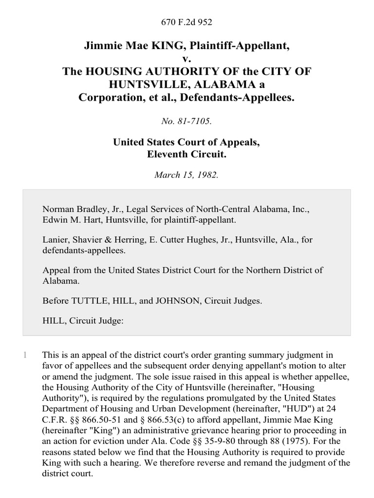 Jimmie Mae King v. The Housing Authority of The City of Huntsville