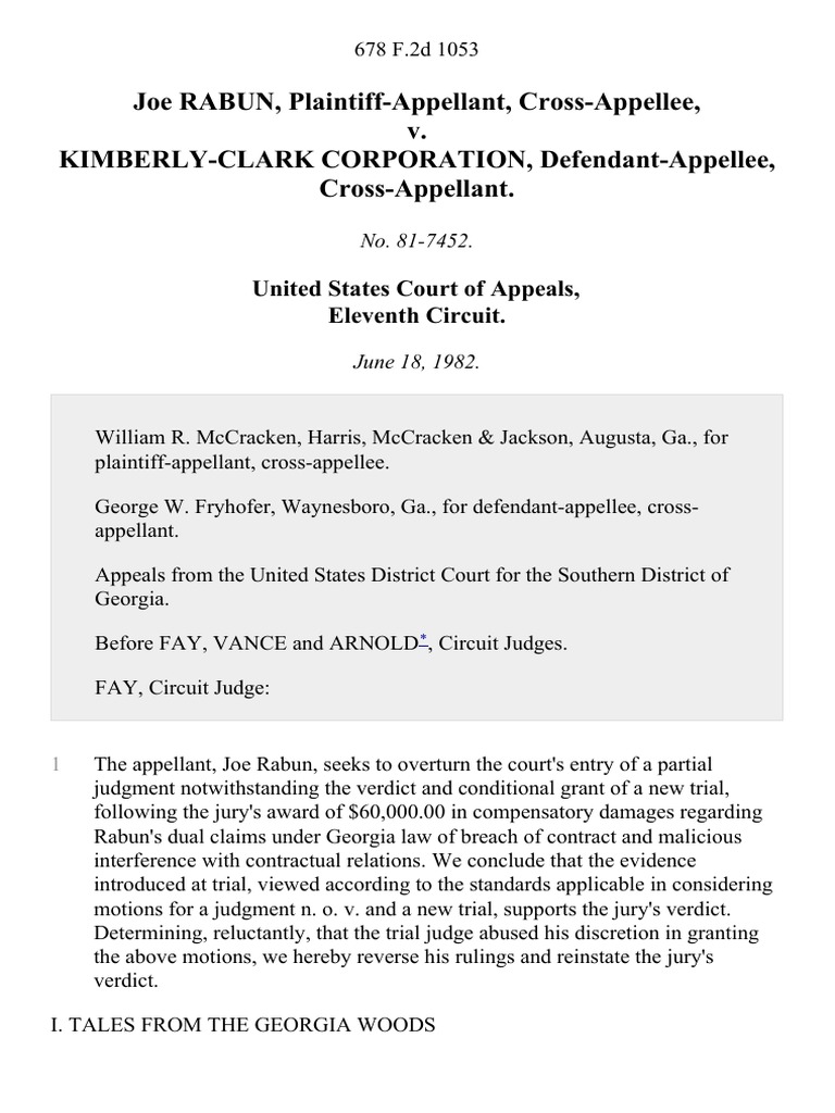 Joe Rabun, Cross-Appellee v. Kimberly-Clark Corporation, Cross ...