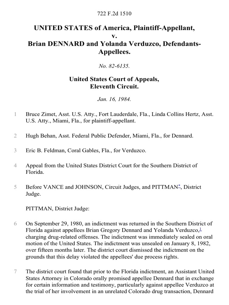 United States v. Brian Dennard and Yolanda Verduzco, 722 F.2d 1510, 11th Cir. (1984