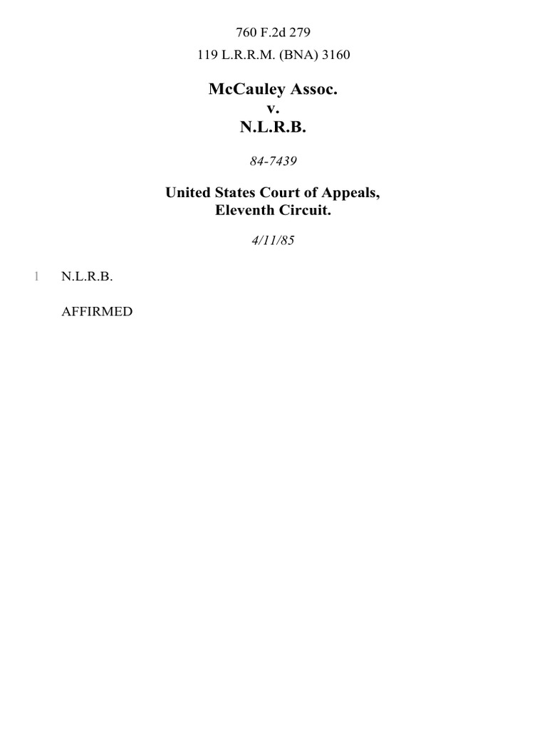 McCauley Assoc. v. N.L.R.B, 760 F.2d 279, 11th Cir. (1985) PDF