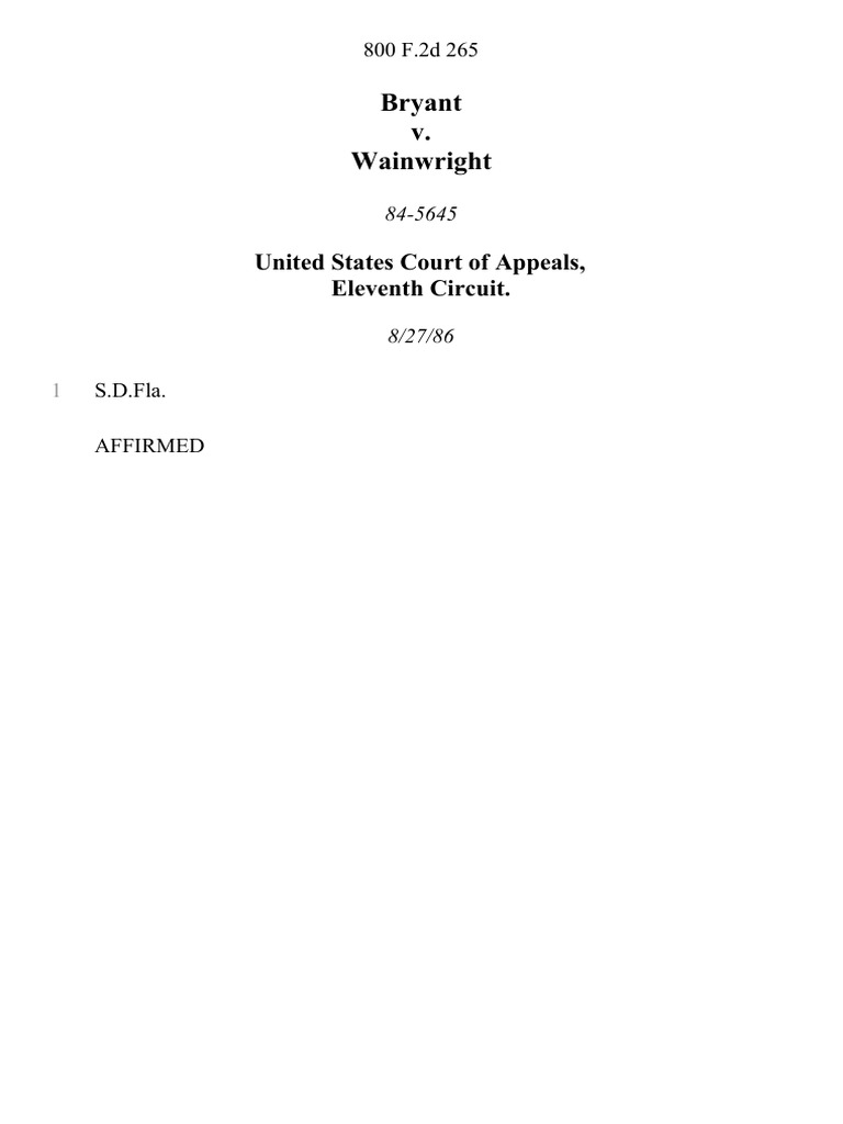 Bryant v. Wainwright, 800 F.2d 265, 11th Cir. (1986) PDF United