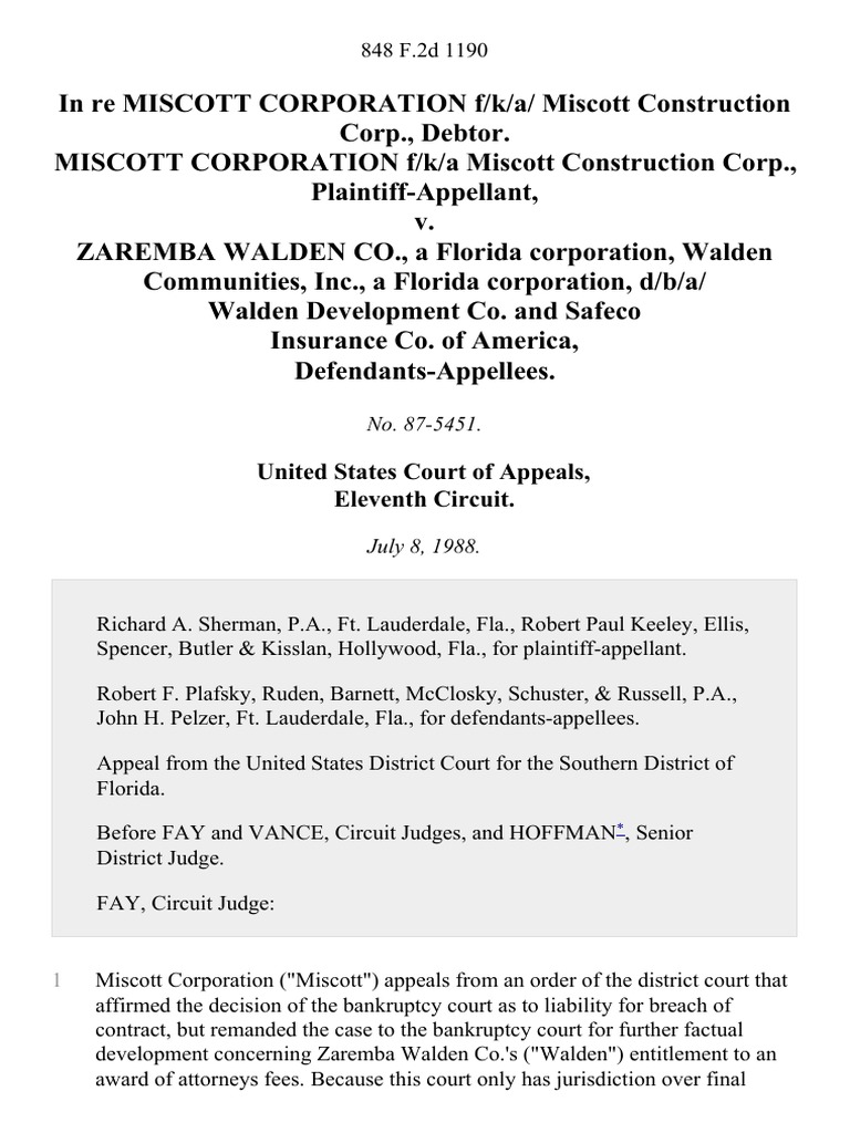 Miscott Corp. Bankruptcy Appeal Dismissed | PDF | Surety Bond | Supreme ...