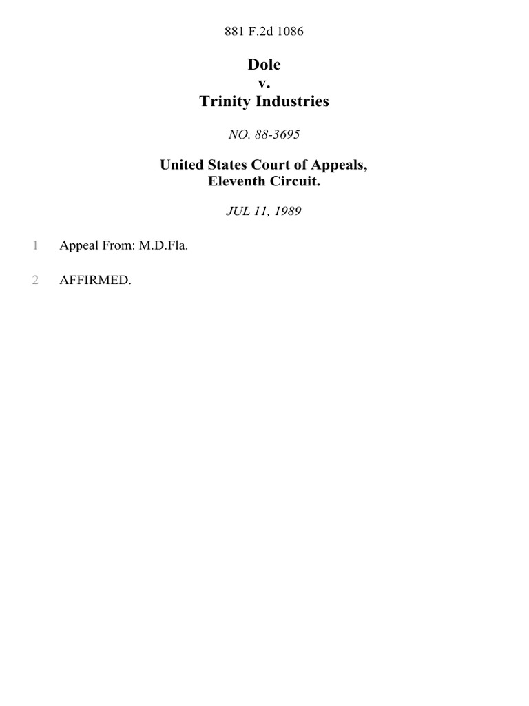 Dole v trinity industries 881 f 2d 1086 11th cir 1989 pdf