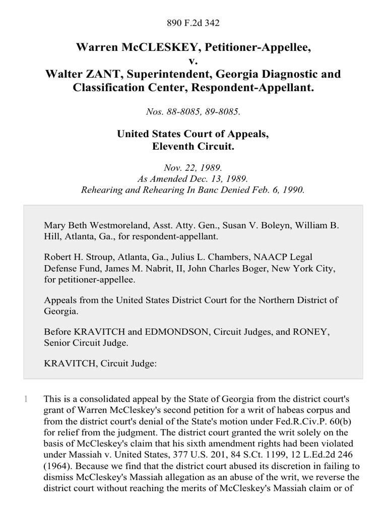 McCleskey v. Zant: Habeas Corpus Appeal | PDF | Supreme Court Of The ...