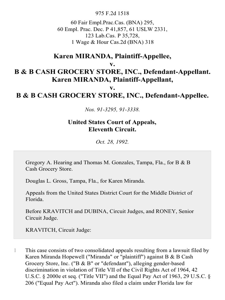 Karen Miranda v. B & B Cash Grocery Store, Inc., Karen Miranda v. B & B