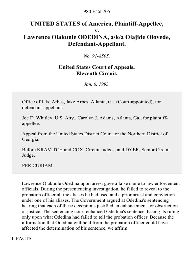 United States v. Lawrence Olakunle Odedina, A/K/A Olajide Oloyede, 980