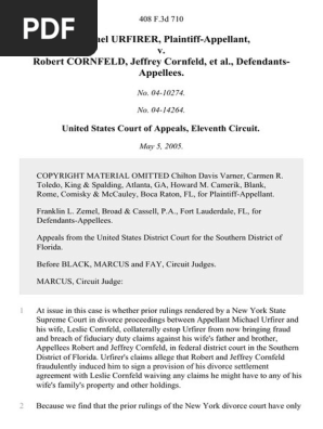 Michael Urfirer v. Robert Cornfeld, 408 F.3d 710, 11th Cir. (2005)