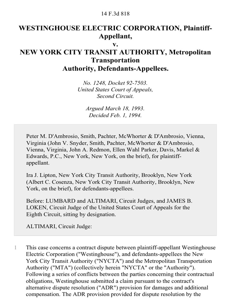 Westinghouse Electric Corporation v. New York City Transit Authority