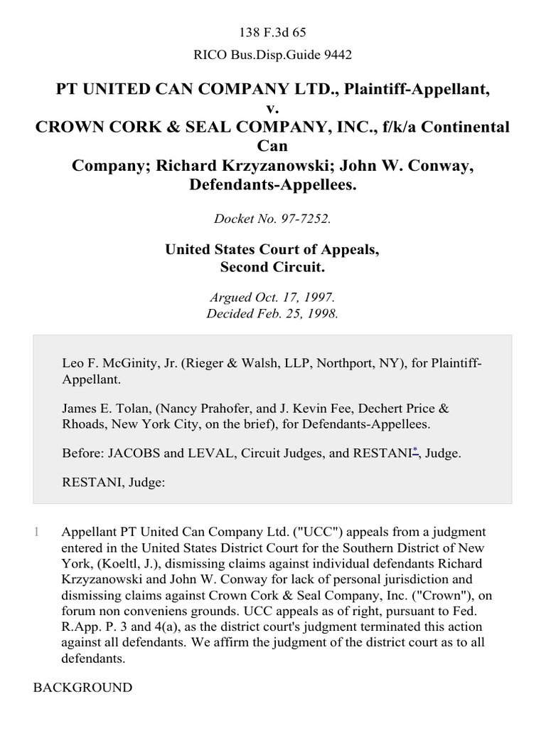 PT United Can Company Ltd. v. Crown Cork & Seal Company, Inc., F/k/a