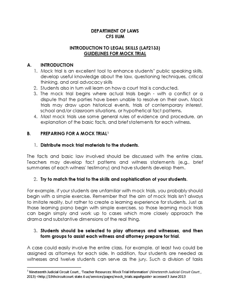 Guidelines for Mock Trial Cross Examination Witness