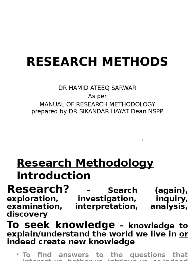 Research Methodology Overview by Dr. Sarwar | PDF | Scientific Method ...