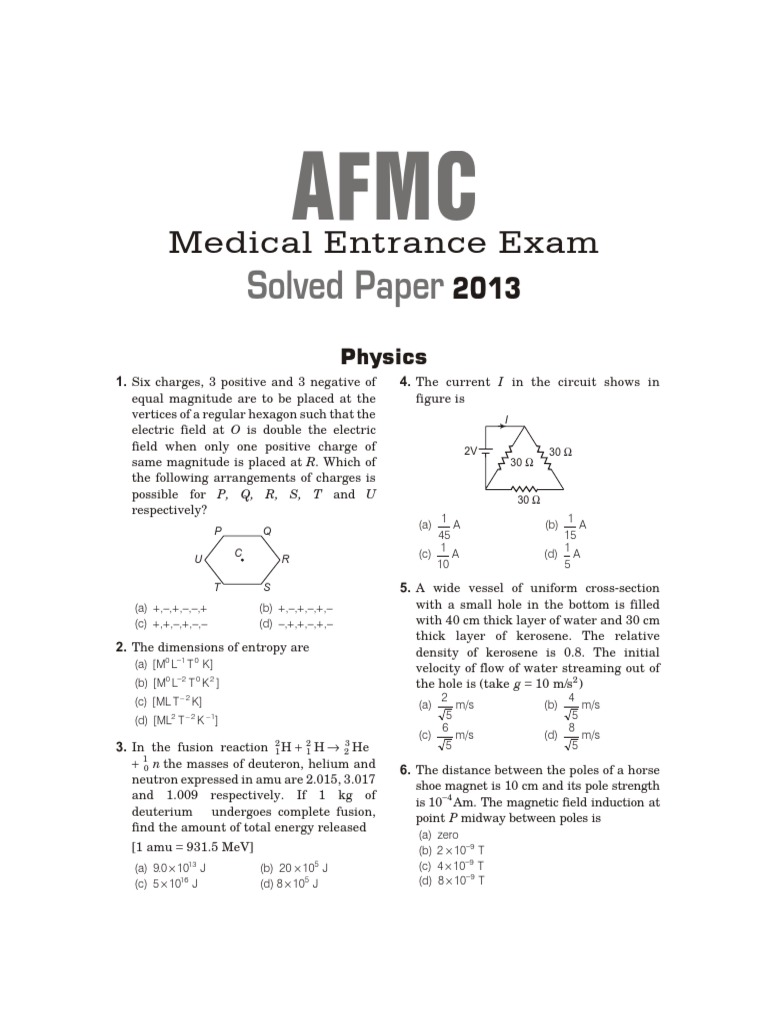 AFMC Medical Physics Exam Paper 2013 | PDF | Fluorine | Physical Sciences