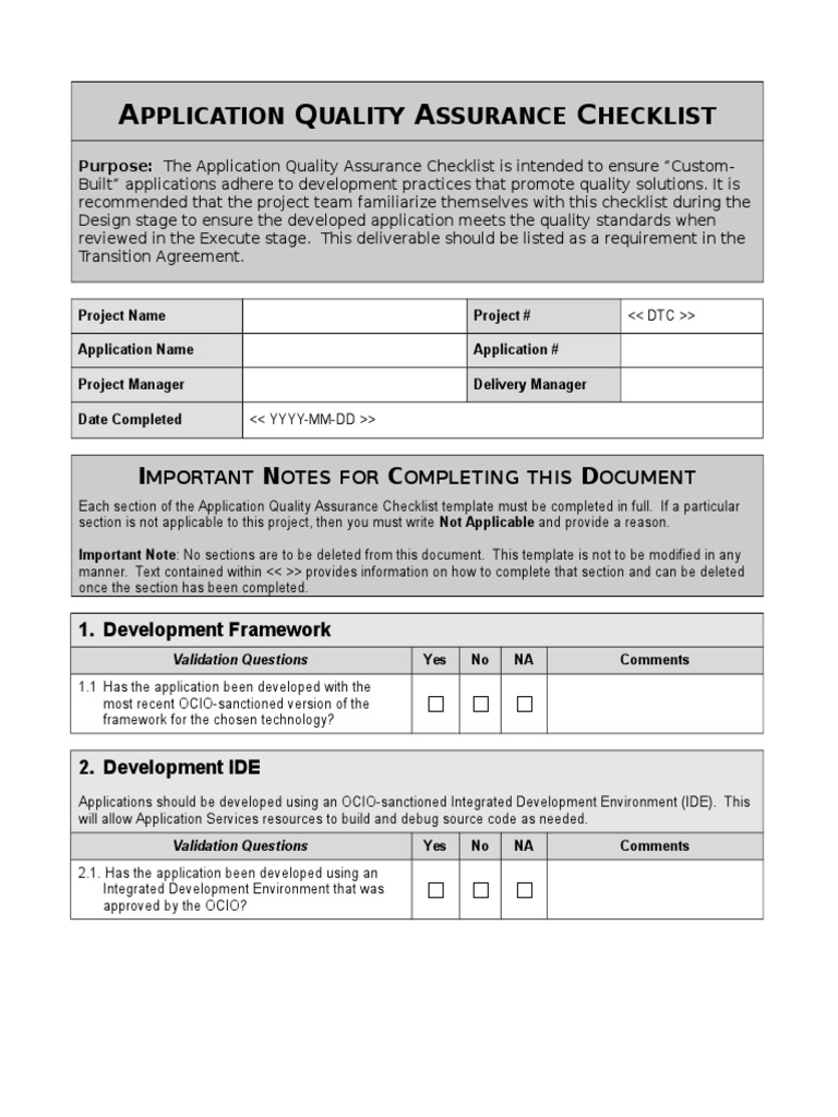 Quality Assurance Checklist | Software Testing | Databases