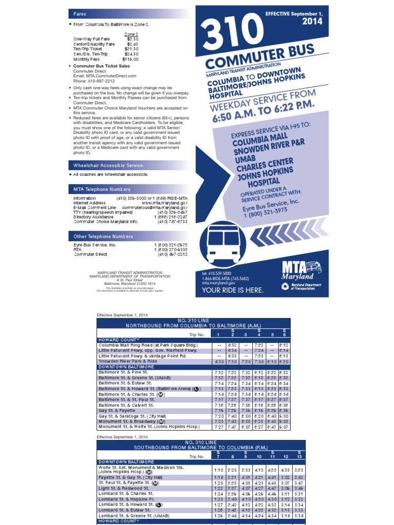 Check the 310 Bus Schedule | PDF | Baltimore | Passenger Rail Transport