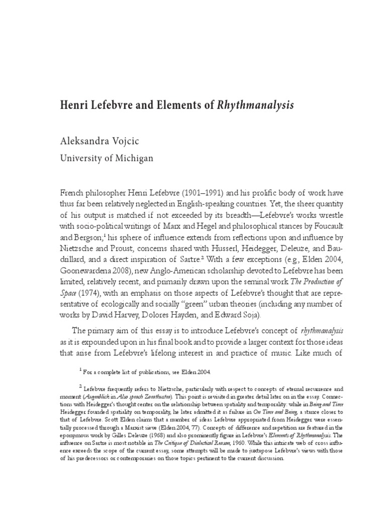 Henri Lefebvre and Elements of Rhythmanalysis PDF Phenomenology