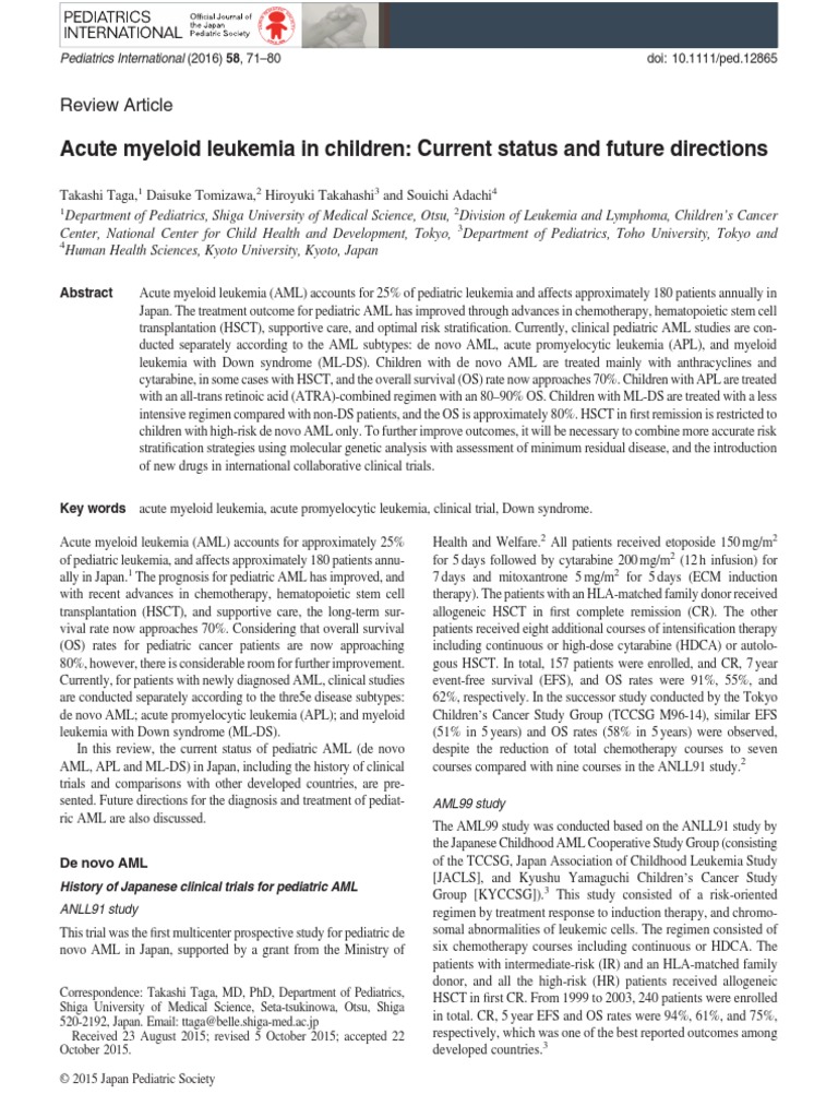Acute Myeloid Leukemia in Children 2016 | PDF | Leukemia ...