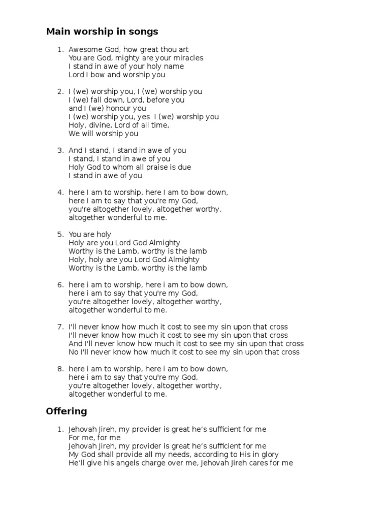 Worship Songs for Spiritual Reflection | PDF