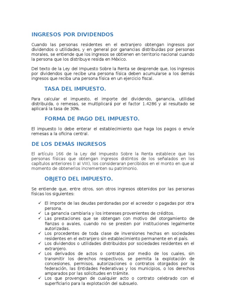 Ingrresos Por Dividendos | PDF | Impuesto sobre la renta | Dividendo