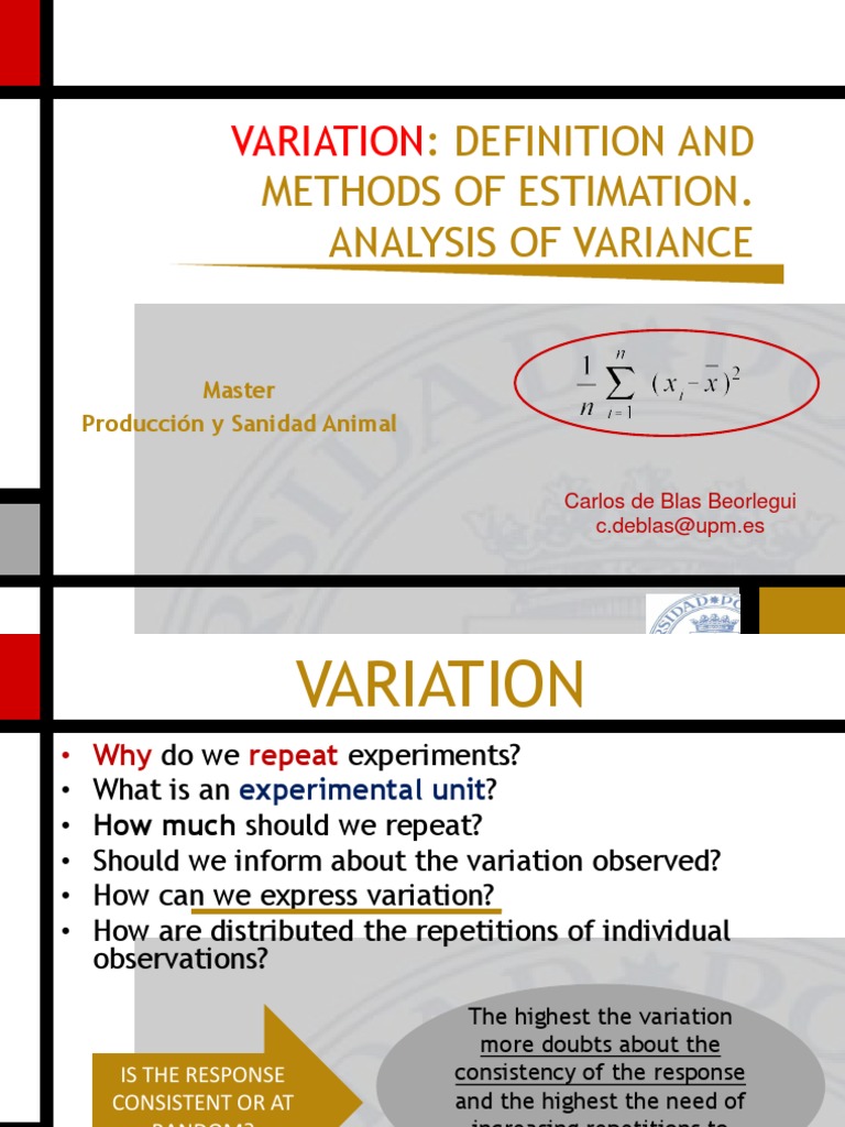 Variation Definition and Methods of Estimation. Analysis of Variance